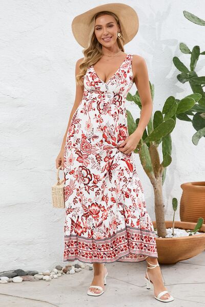 Printed V-Neck Wide Strap Dress