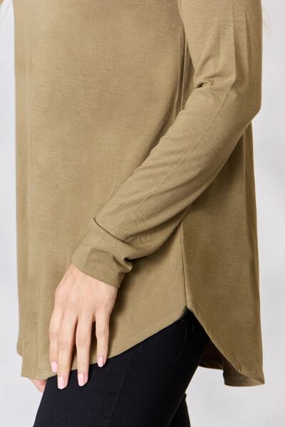 Zenana Full Size Khaki V-Neck Long Sleeve T-Shirt
