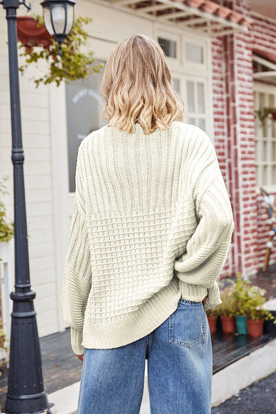 SoCozy Ribbed Drop Shoulder Lantern Sleeve Sweater