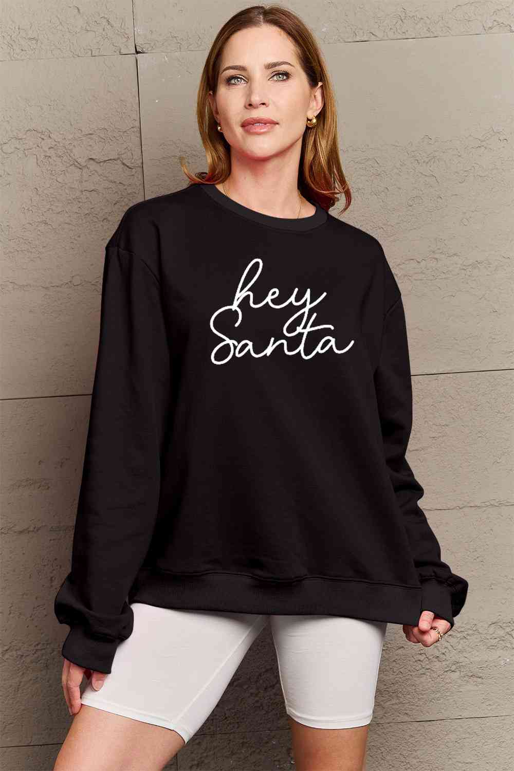 Simply Love Full Size Christmas HEY SANTA Graphic Sweatshirt