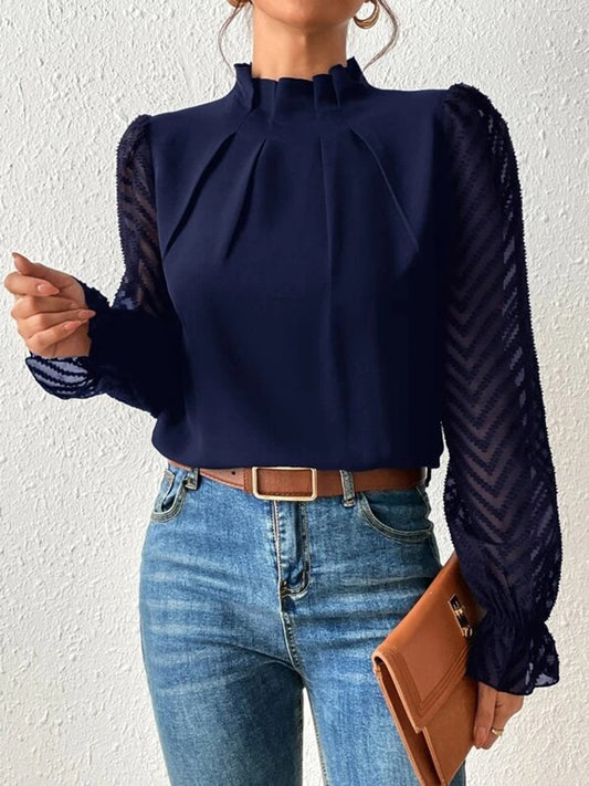 Full Size Mock Neck Flounce Sleeve Blouse