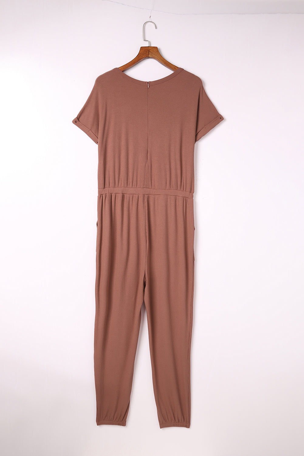 Women's Mauve HANNA Ribbed Short Sleeve Jumpsuit with Pockets