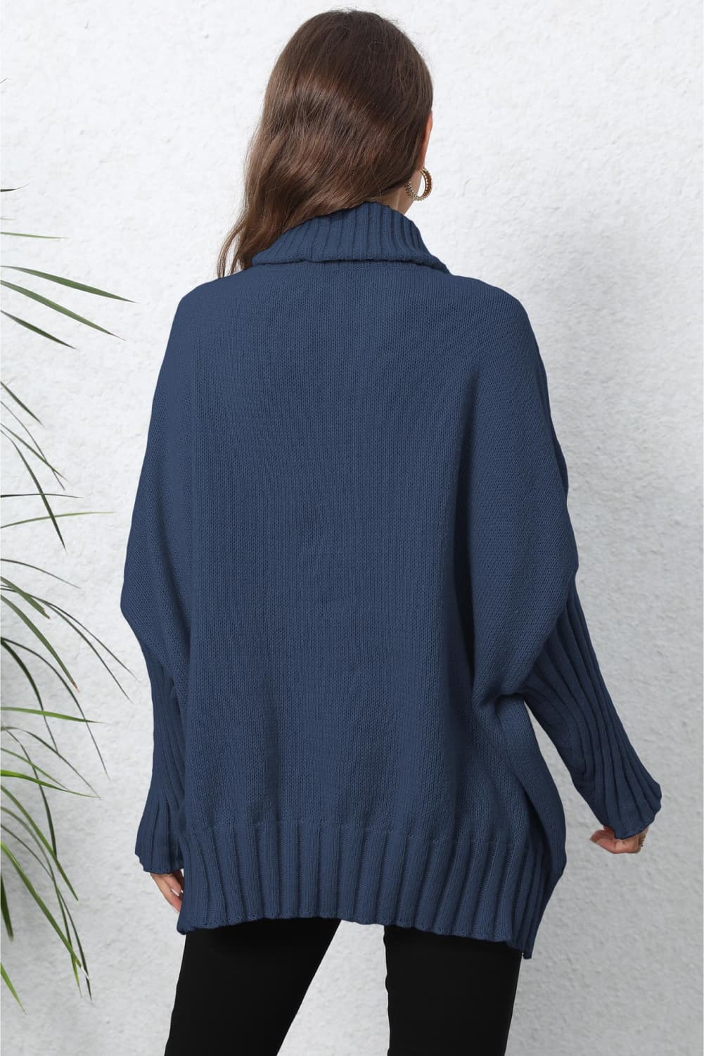 One Size Turtle Neck Long Sleeve Ribbed Sweater