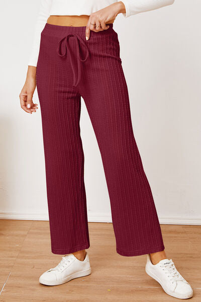 Savannah Lynn Textured Elastic Waist Straight Pants