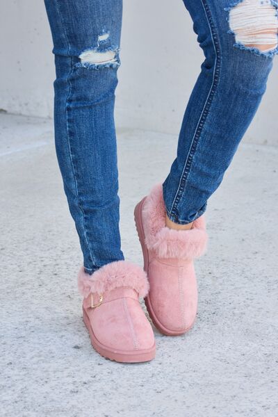 Forever Link Pink Furry Chunky Thermal Ankle Boots