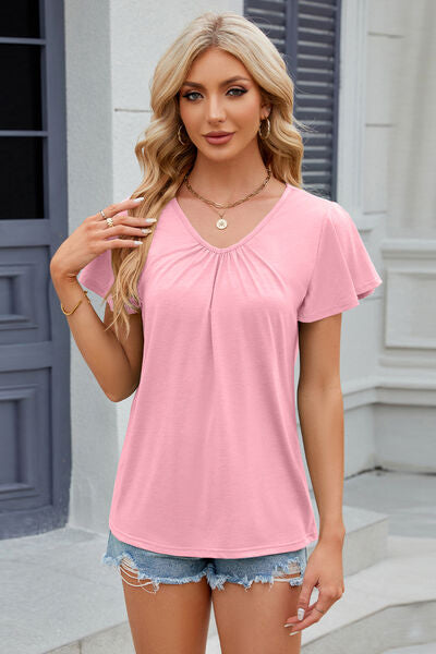 V-Neck Flutter Sleeve T-Shirt