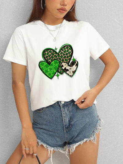 Heart Round Neck Short Sleeve T-Shirt