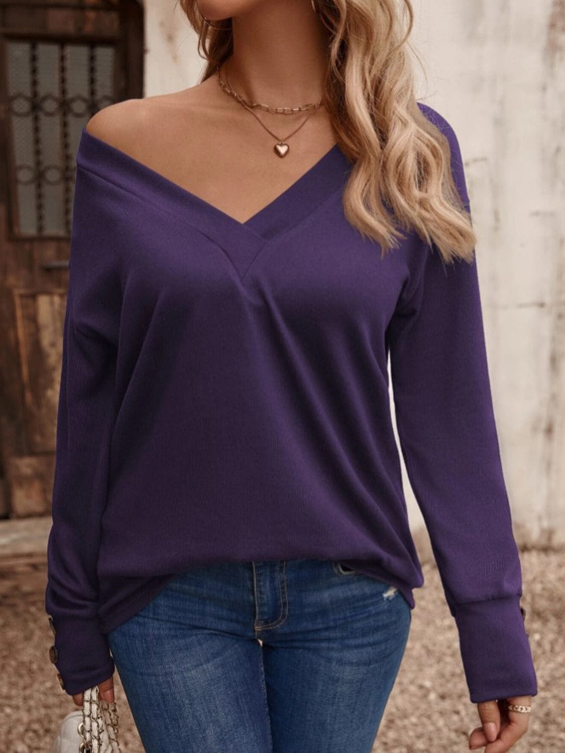 Full Size V-Neck Long Sleeve Top