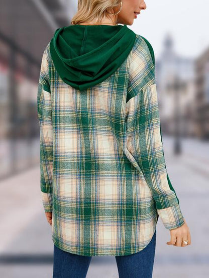 Jaylynn Plaid Drawstring Long Sleeve Slit Hoodie