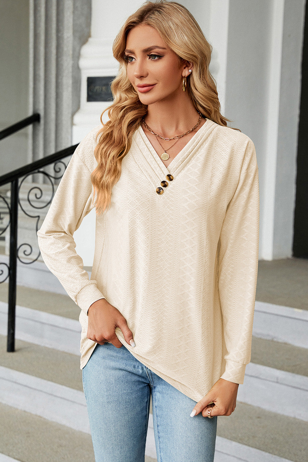 V-Neck Long Sleeve T-Shirt