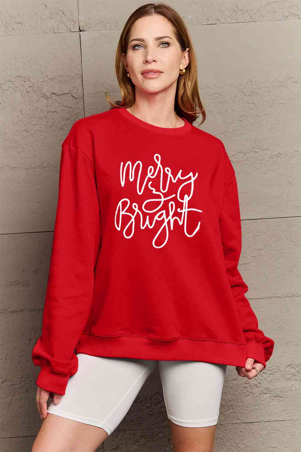 Simply Love Full Size Christmas MERRY AND BRIGHT Graphic Sweatshirt