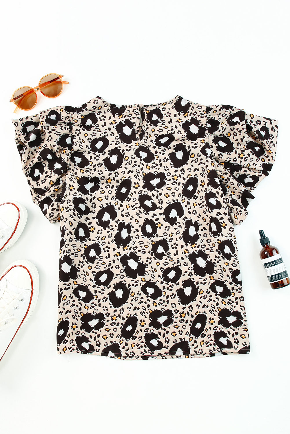 Women's Animal Print Puff Sleeve Round Neck Blouse