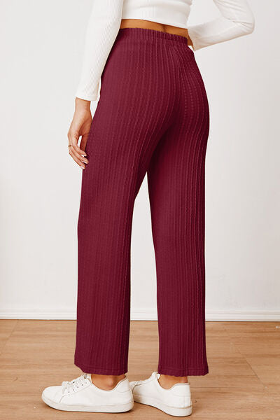 Savannah Lynn Textured Elastic Waist Straight Pants