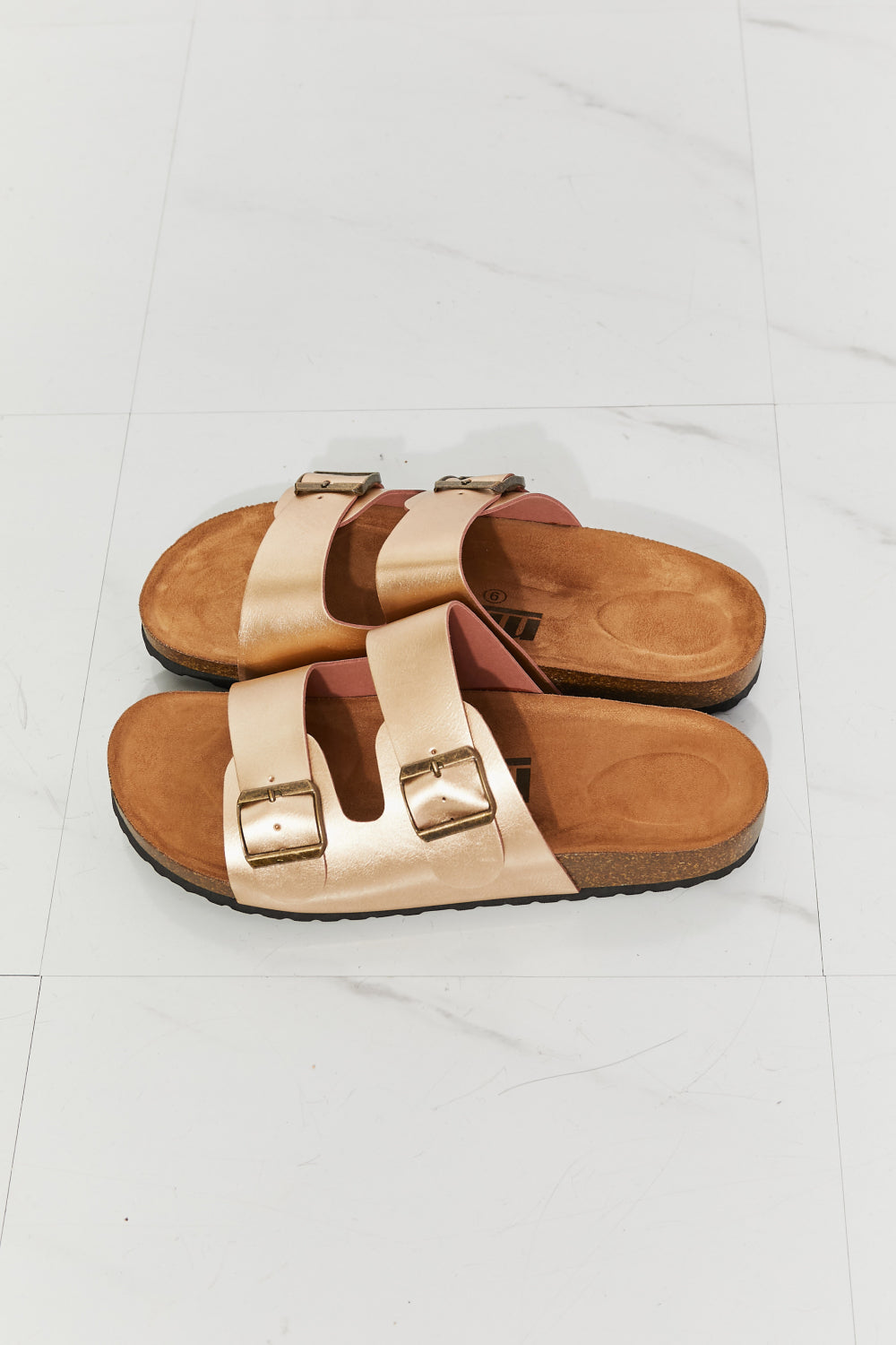 Women's MMShoes Best Life Double-Banded Slide Sandal in Gold