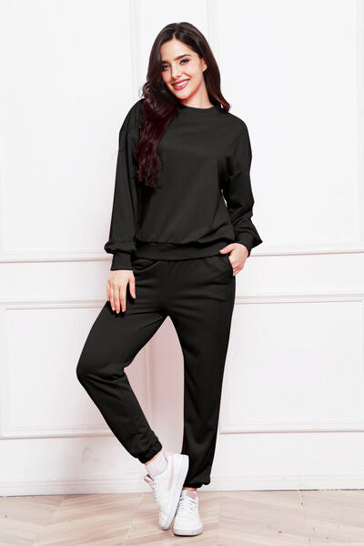 Comfy n' Cozy Round Neck Long Sleeve Sweatshirt and Pants Set