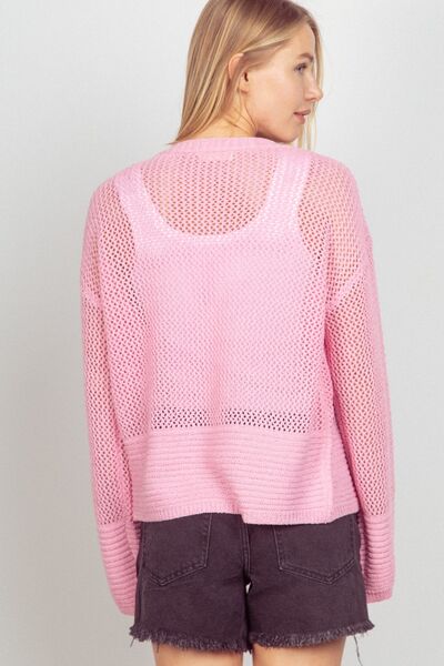 VERY J Pink Eyelet Open Front Long Sleeve Cardigan