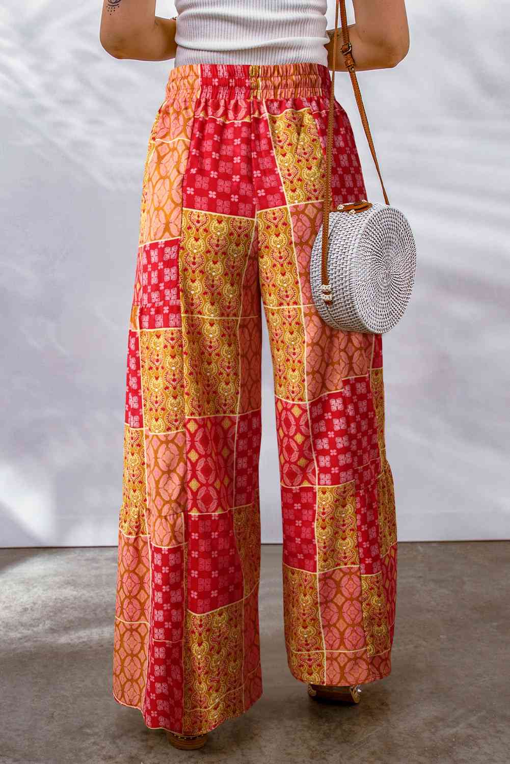 Bohemian Woman Patchwork Drawstring Wide Leg Pants