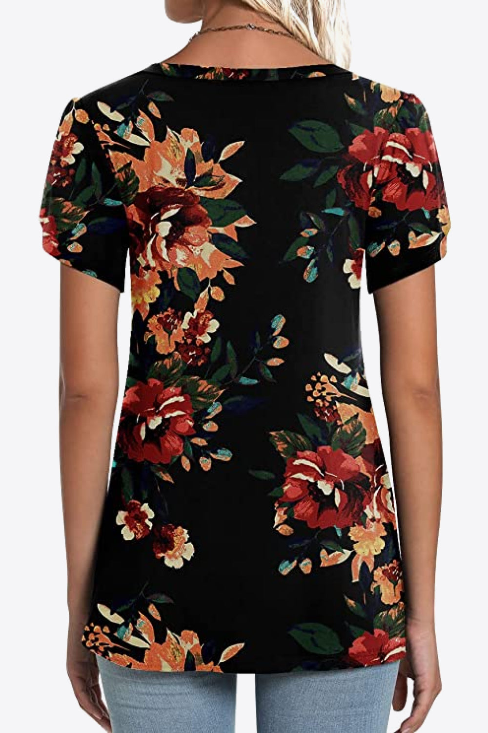 Full Size Printed Petal Sleeve V-Neck Blouse