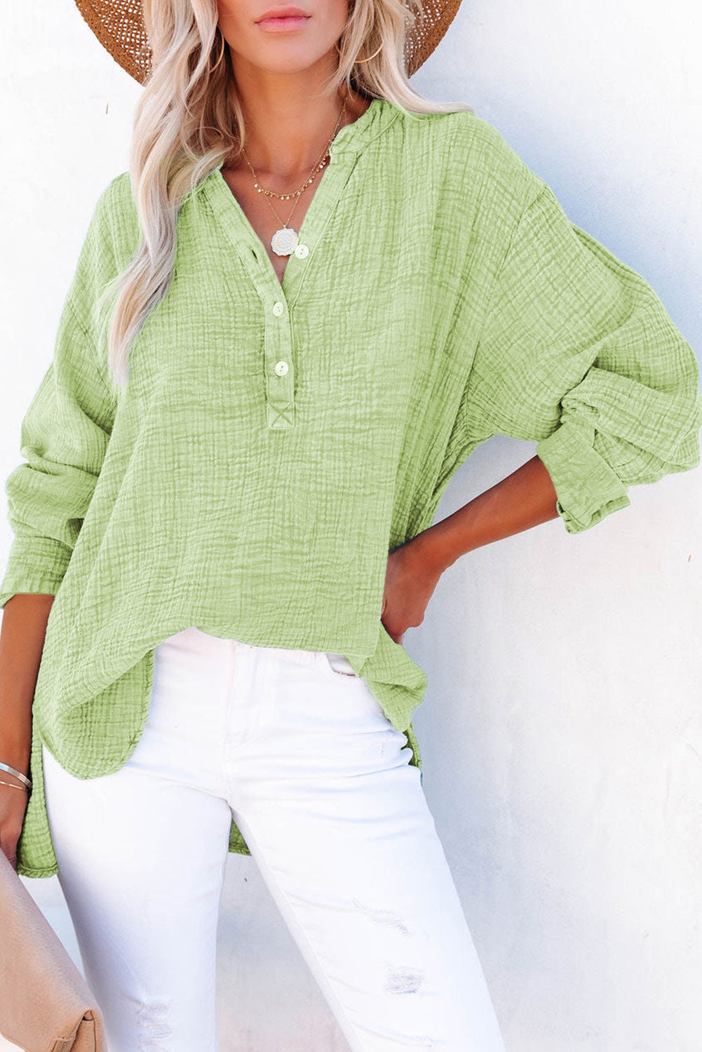 Full Size Buttoned Long Sleeve Blouse