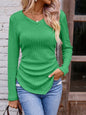 Textured Ruched V-Neck Long Sleeve T-Shirt