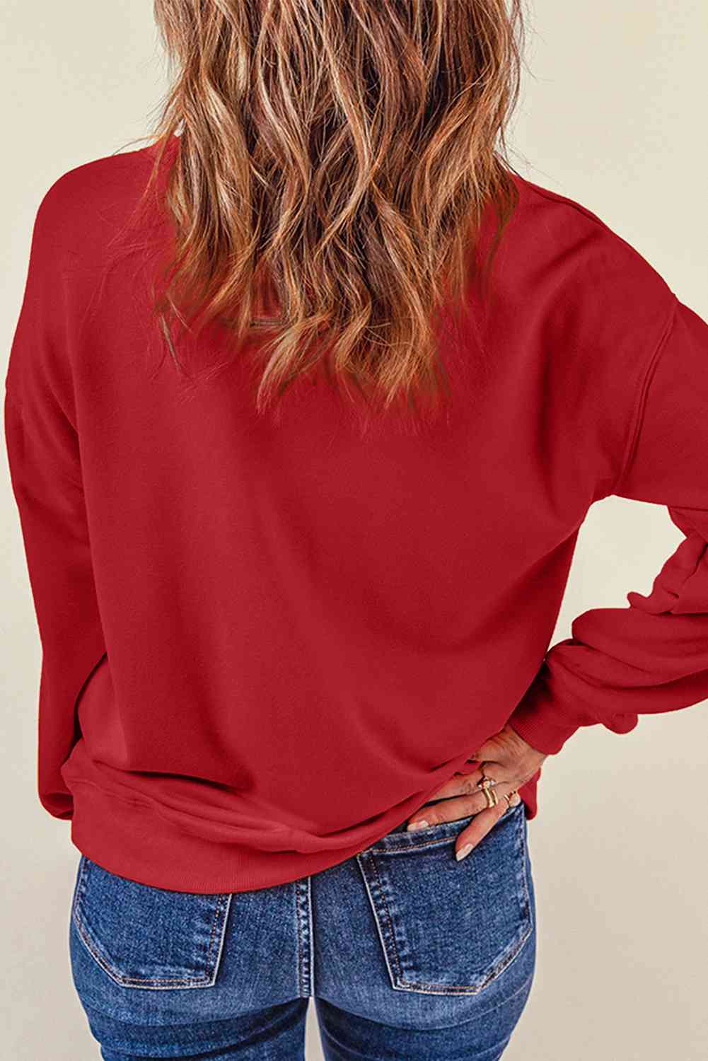 Christmas Themed Sequin Santa Patch Round Neck Sweatshirt