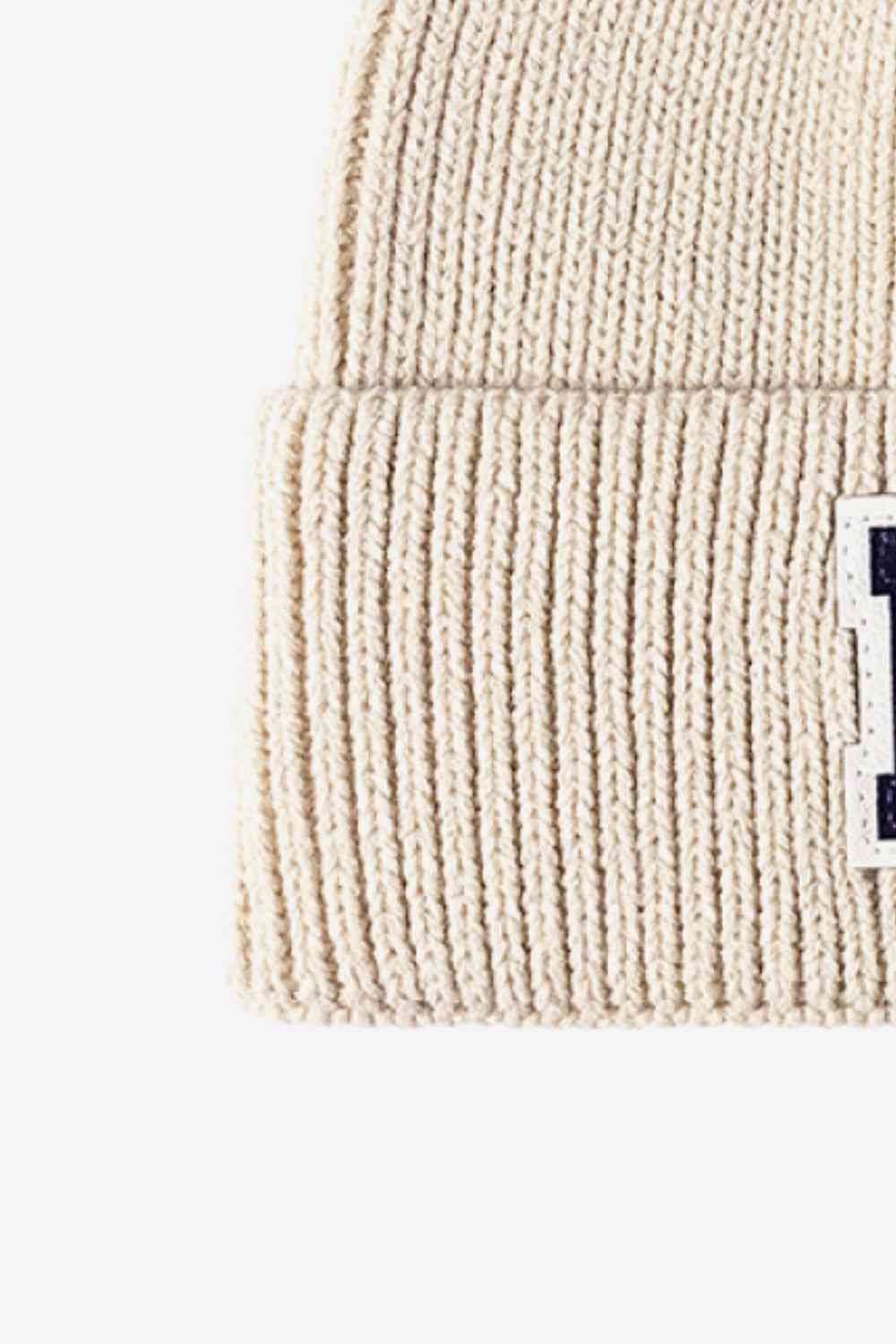 EZBeanie Letter Patch Cuffed Knit Hat Beanie