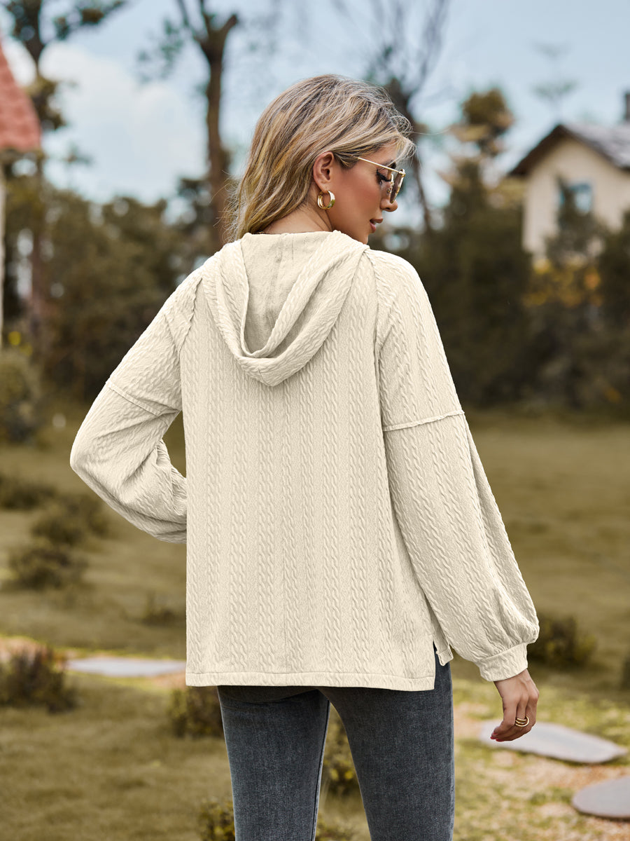 Full Size Cable-Knit Dropped Shoulder Hoodie