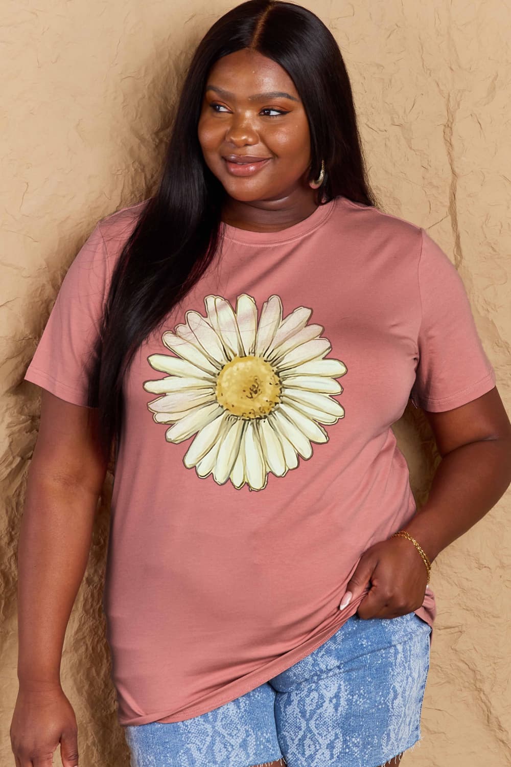 Malibu Dreams Simply Love Full Size FLOWER Graphic Cotton Tee