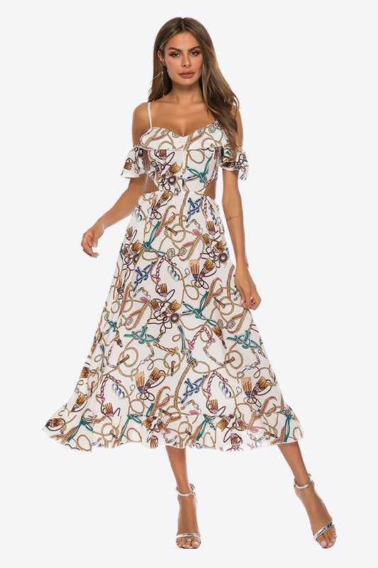 Women's Printed Cutout Cold-Shoulder Dress