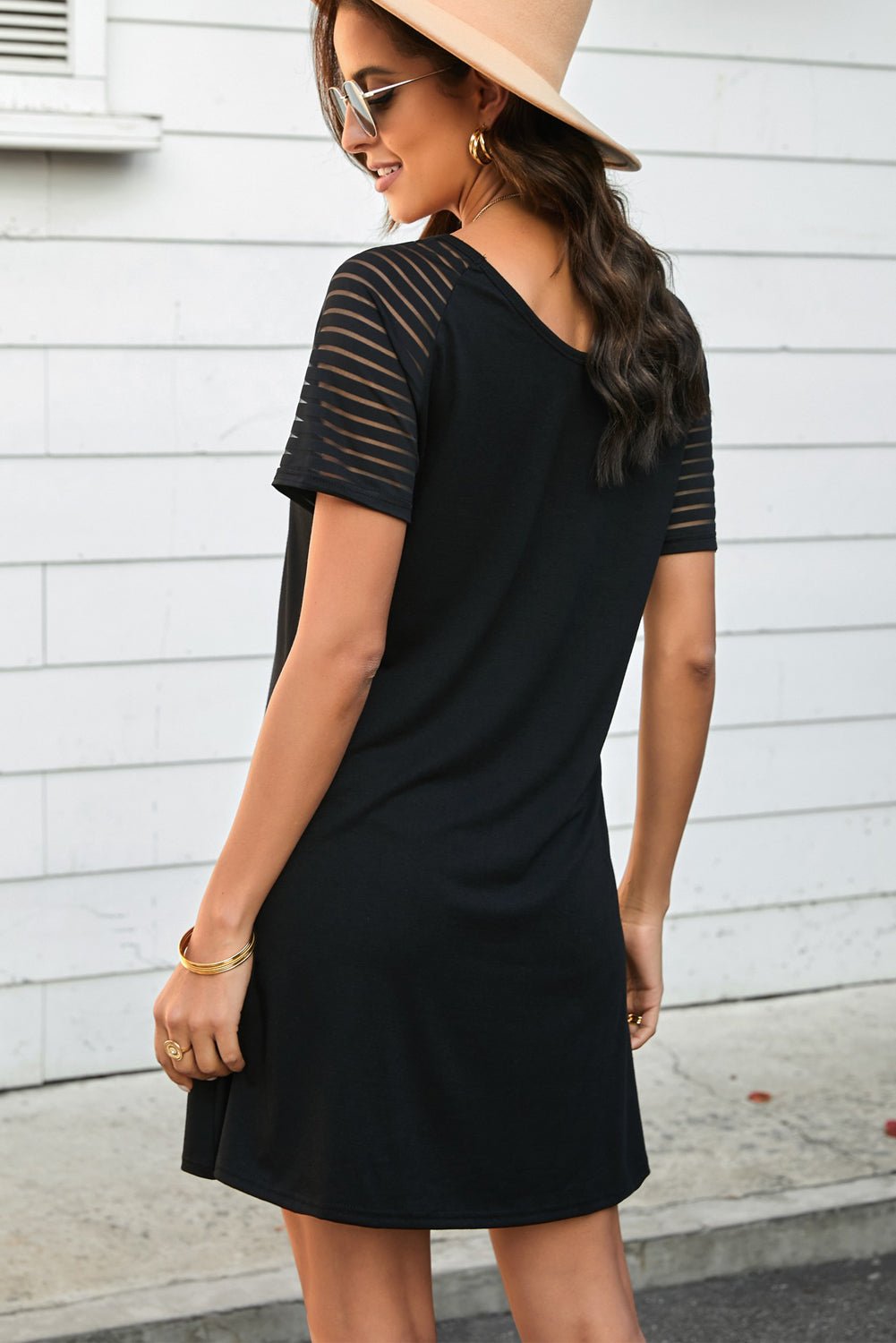 Sheer Striped Raglan Sleeve T-Shirt Dress