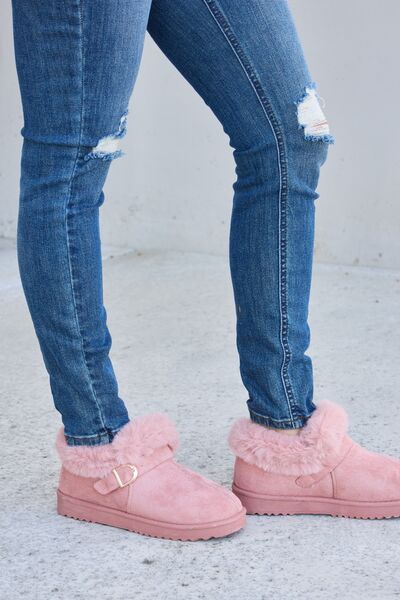 Forever Link Pink Furry Chunky Thermal Ankle Boots