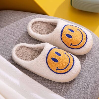 Melody Smiley Face White Yellow Blue Slippers
