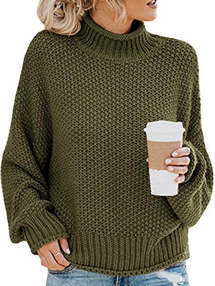 Moderate Stretch Turtleneck Dropped Shoulder Sweater