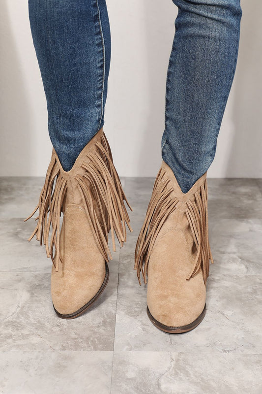 Legend Women's Fringe Cowboy Western Tan Ankle Boots