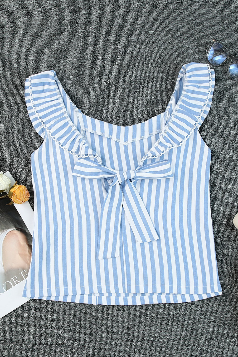 Women's Striped Tie Back Ruffled Tank