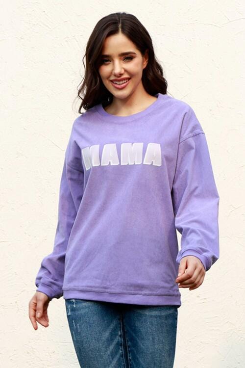 MAMA Round Neck Drop Shoulder Lavender Sweatshirt