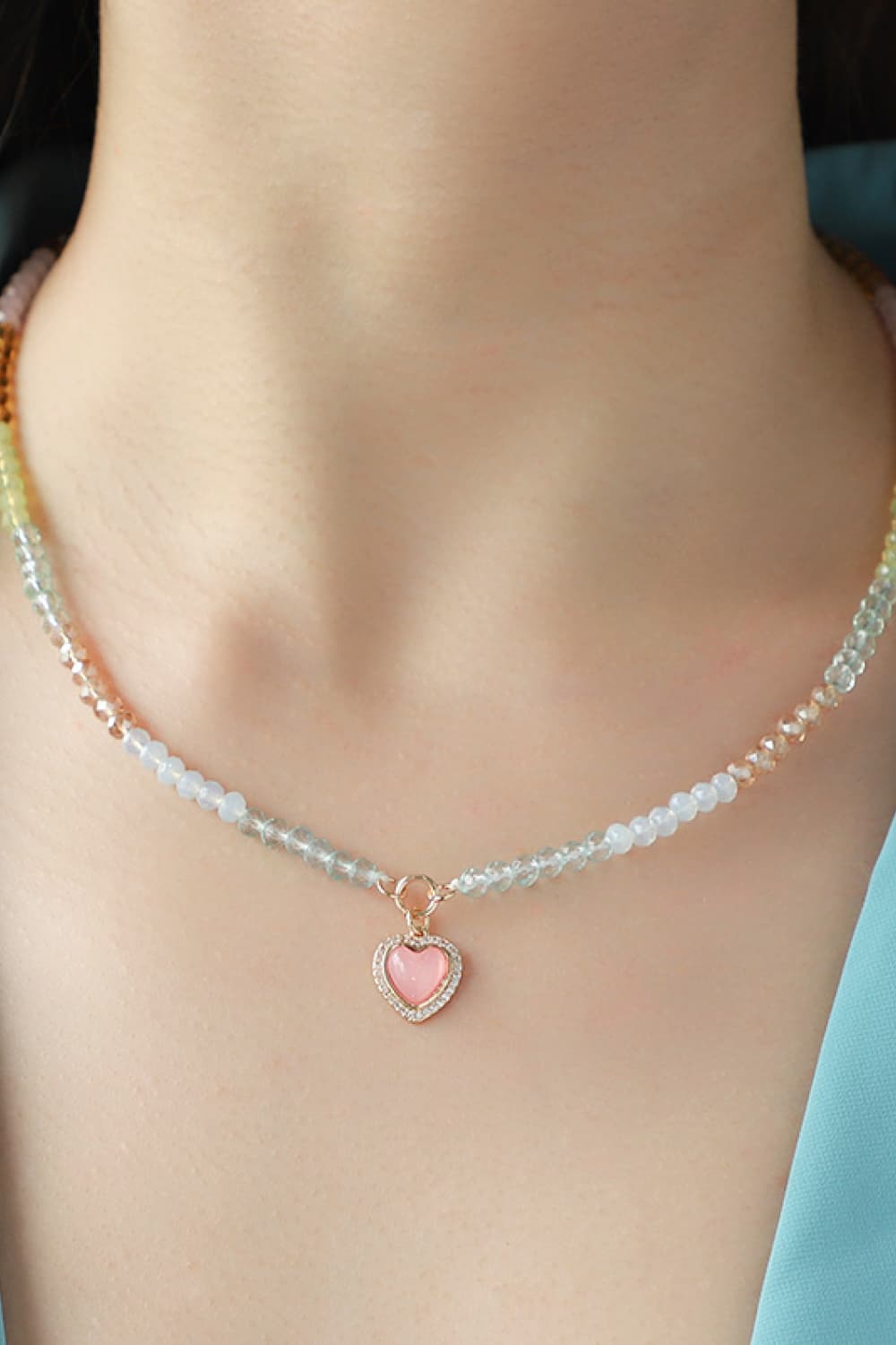 Women's Heart Pendant Beaded Necklace
