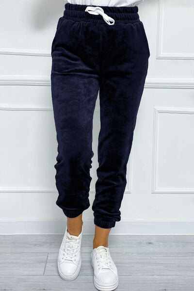 Wide Waistband Drawstring Cropped Joggers