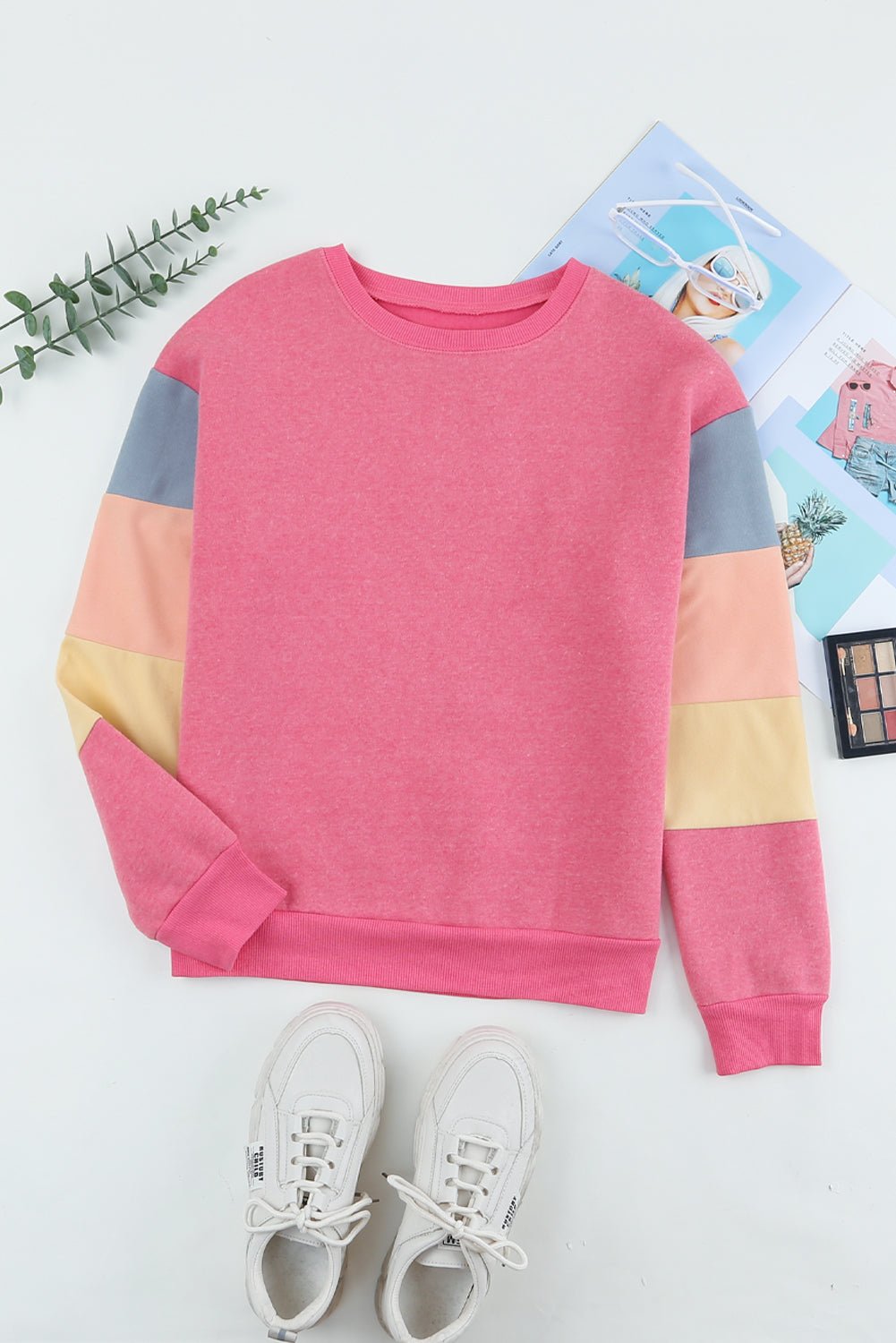 Women's Color Block Ribbed Trim Sweatshirt