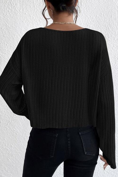 Laken Jay Ribbed Round Neck Drop Shoulder Long Sleeve Top