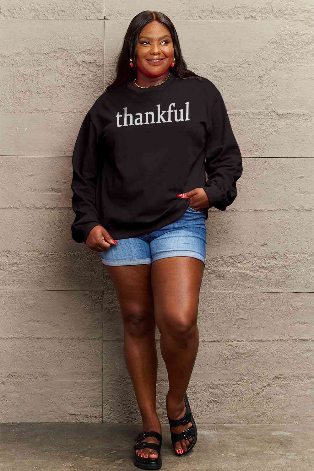 Simply Love Full Size Thanksgiving THANKFUL Graphic Sweatshirt