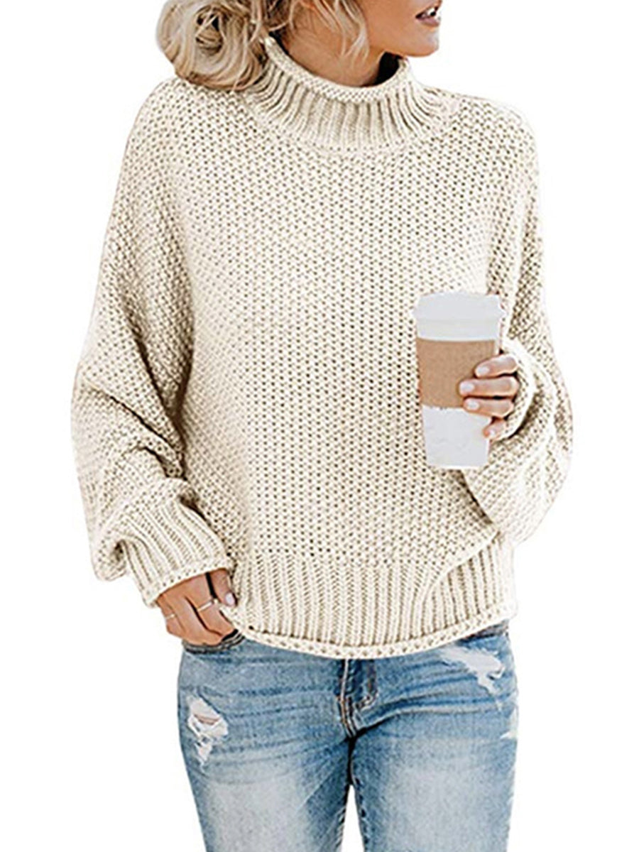 Moderate Stretch Turtleneck Dropped Shoulder Sweater