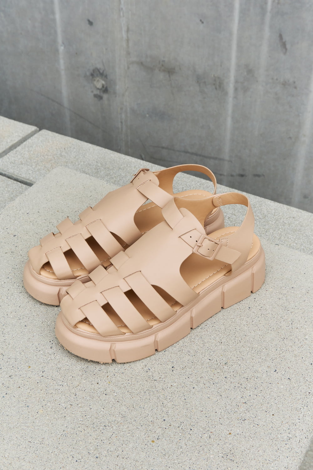 Qupid Platform Cage Strap Sandal in Tan