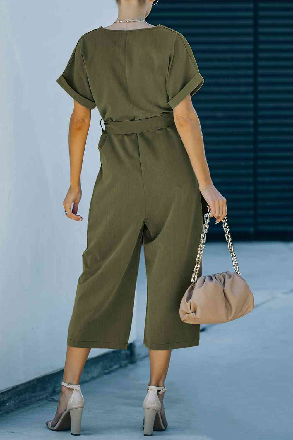 DuskJumpers Tie-Waist Buttoned Cropped Jumpsuit