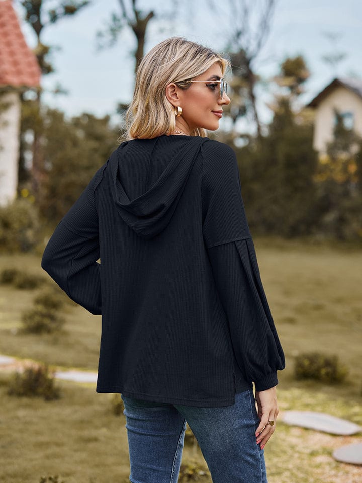 Full Size Dropped Shoulder Button-Down Hoodie