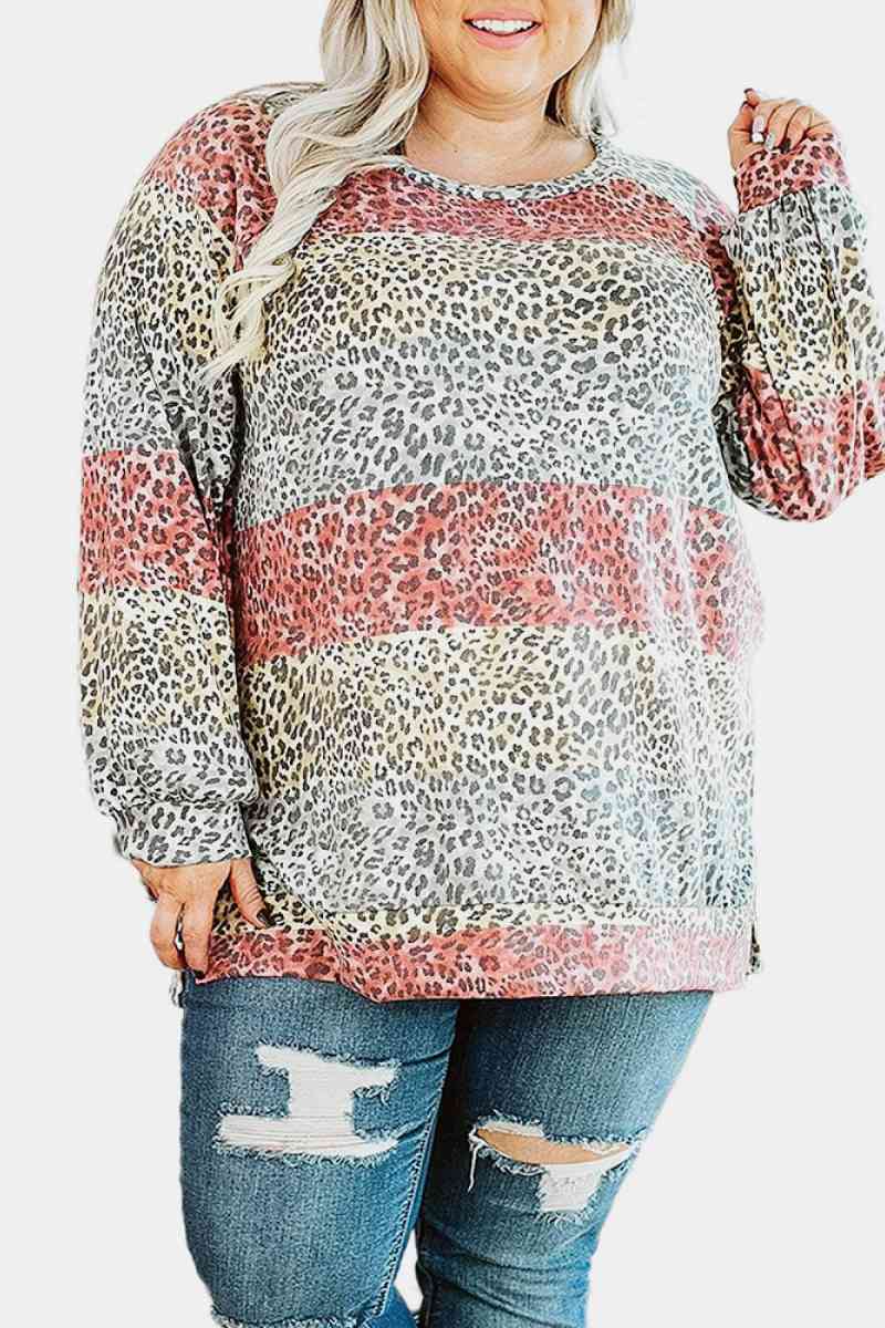 Plus Size Hannah Mea Color Block Leopard Tops