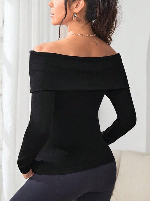 Laken Black Off-Shoulder Long Sleeve Knit Top