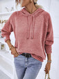 LoversLane Texture Drawstring Long Sleeve Hooded Sweater