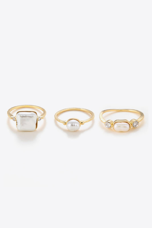 Women's Pearl 18K Gold-Plated Ring Set