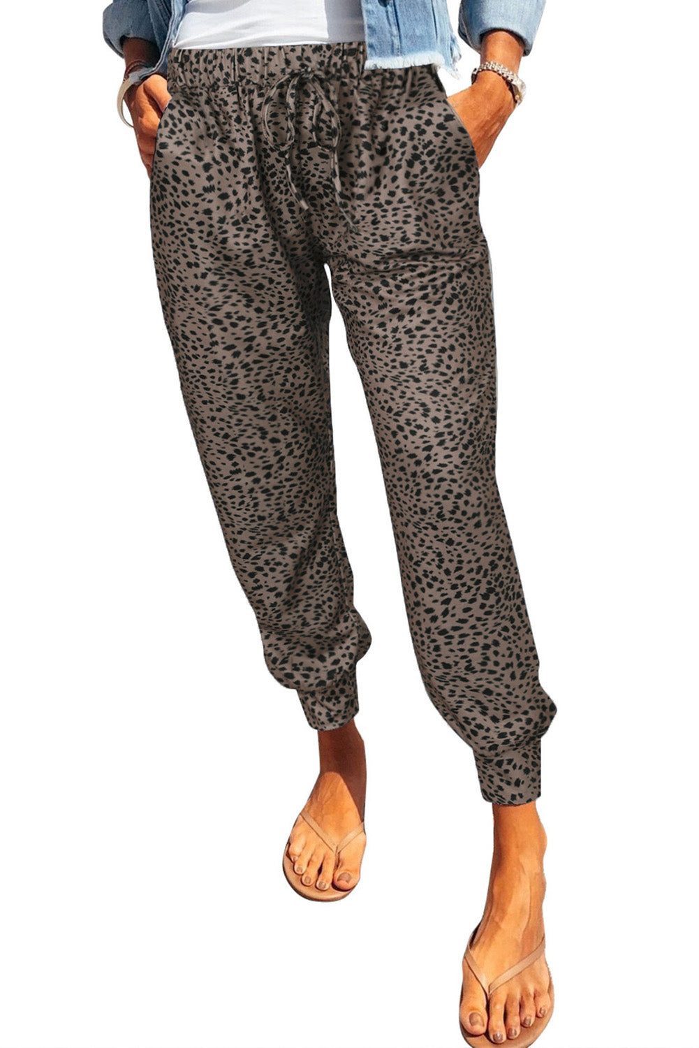 Full Size Leopard Pocketed Long Pants